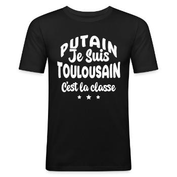 je suis toulousain c'est la classe - T-shirt près du corps Homme - noir - Devant - Nik (191cm)