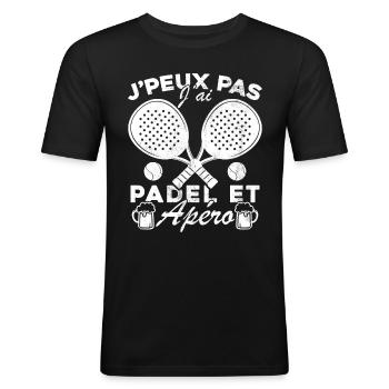 Je peux pas j'ai padel et apéro - T-shirt près du corps Homme - noir - Devant - Nik (191cm)