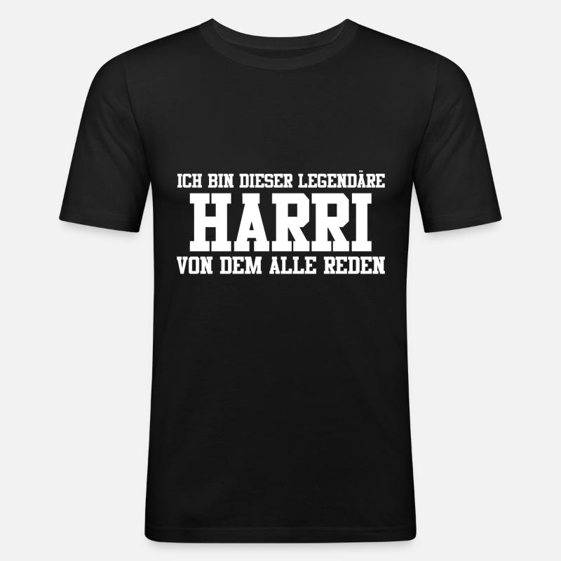 Harri Name Design - Männer Slim Fit T-Shirt - Schwarz