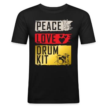 Peace Love Drum Kit Instrument Drummers - Men's Slim Fit T-Shirt - black - Front - Nik (191cm)