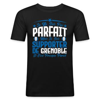 je ne suis pas parfait, supporteur de Grenoble. - T-shirt près du corps Homme - noir - Devant - Nik (191cm)