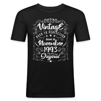 Vintage BORN IN NOVEMBER 1993- anniversary gift. - T-shirt près du corps Homme - noir - Devant - Nik (191cm)