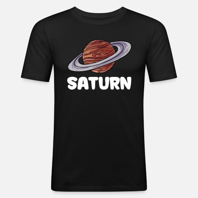 Saturn - Männer Slim Fit T-Shirt - Schwarz