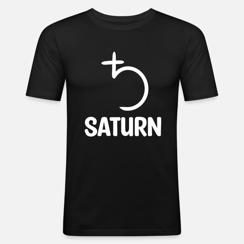 Saturn - Männer Slim Fit T-Shirt - Schwarz