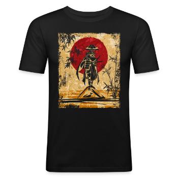 Samurai Japanische Kunst Vintage Kämpfer Retro - Männer Slim Fit T-Shirt - Schwarz - Vorne - Nik (191cm)