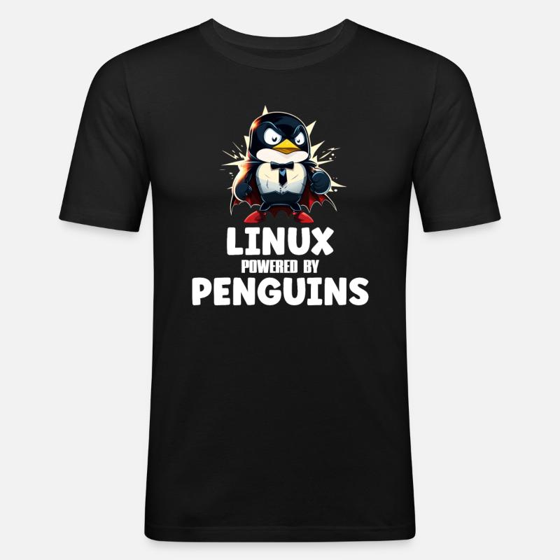 Linux Powered By Penguins - Männer Slim Fit T-Shirt - Schwarz