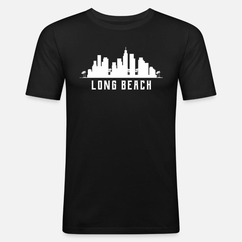 Long Beach Skyline - Männer Slim Fit T-Shirt - Schwarz
