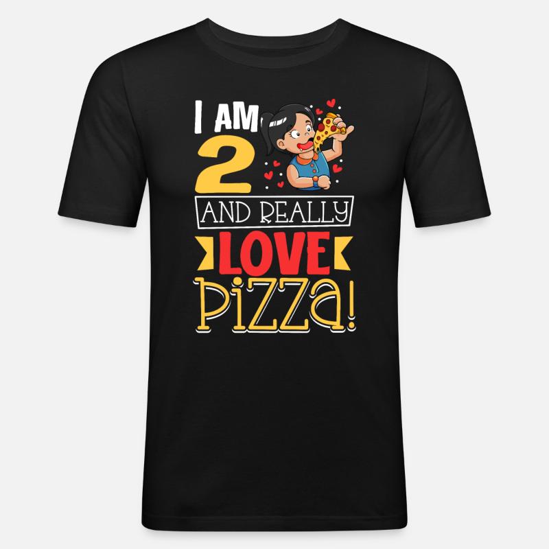 Ich bin 2 - Mädchen Pizza - Männer Slim Fit T-Shirt - Schwarz