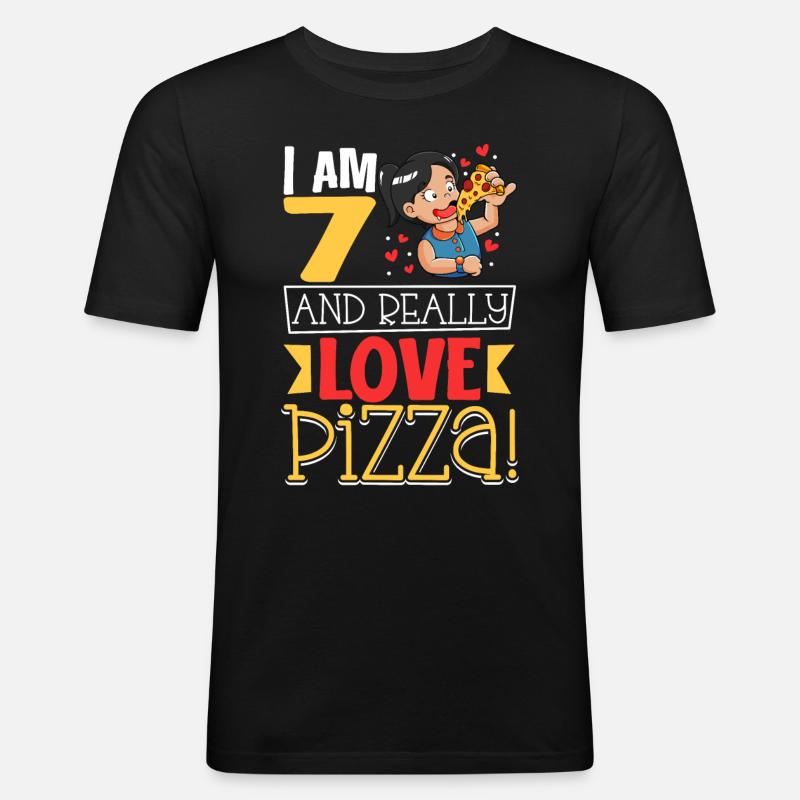 Ich bin 7 - Mädchen Pizza - Männer Slim Fit T-Shirt - Schwarz