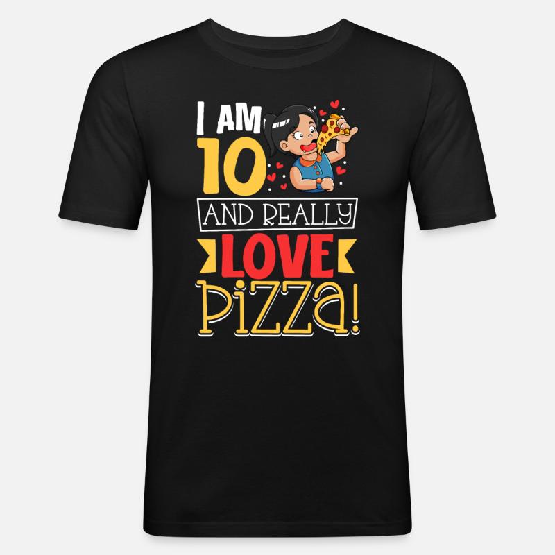 Ich bin 10 - Mädchen Pizza - Männer Slim Fit T-Shirt - Schwarz