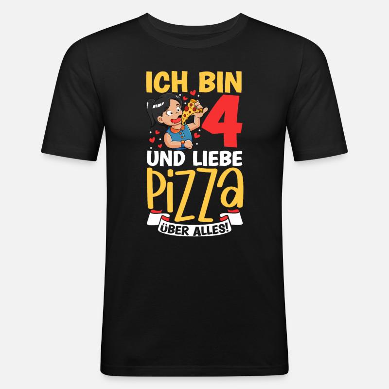 Ich bin 4 - Mädchen Pizza - Männer Slim Fit T-Shirt - Schwarz
