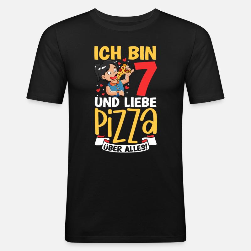 Ich bin 7 - Mädchen Pizza - Männer Slim Fit T-Shirt - Schwarz