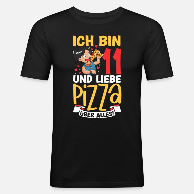 Ich bin 11 - Mädchen Pizza - Männer Slim Fit T-Shirt - Schwarz