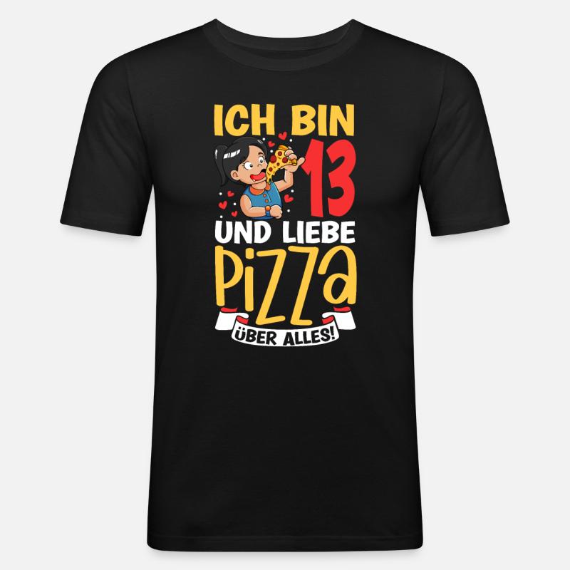 Ich bin 13 - Mädchen Pizza - Männer Slim Fit T-Shirt - Schwarz