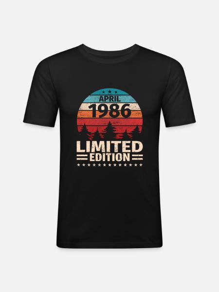 37-årsdag April Årgång 1986 Vintage - Slim Fit T-shirt herr - svart