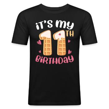 Gaufre du 11e anniversaire - T-shirt près du corps Homme - noir - Devant - Nik (191cm)