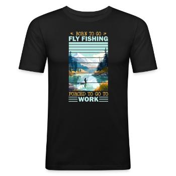 Fly Fisherman in Clear Mountain Lake Outdoor - Männer Slim Fit T-Shirt - Schwarz - Vorne - Nik (191cm)