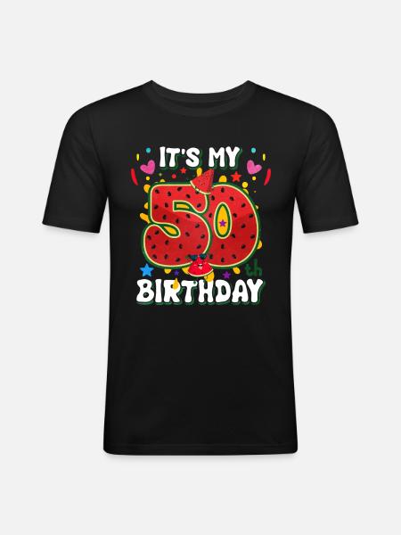 50e anniversaire Pastèque - T-shirt près du corps Homme - noir
