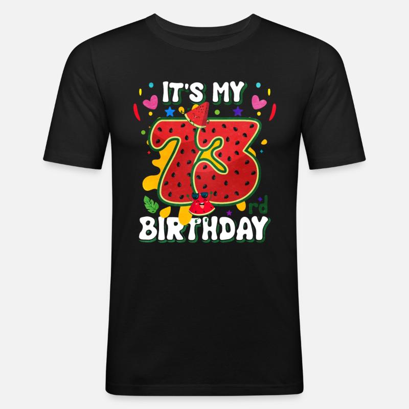 73e anniversaire de la pastèque - T-shirt près du corps Homme - noir