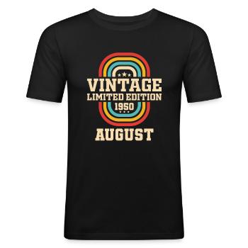 73ème anniversaire août millésime 1950 millésime - T-shirt près du corps Homme - noir - Devant - Nik (191cm)