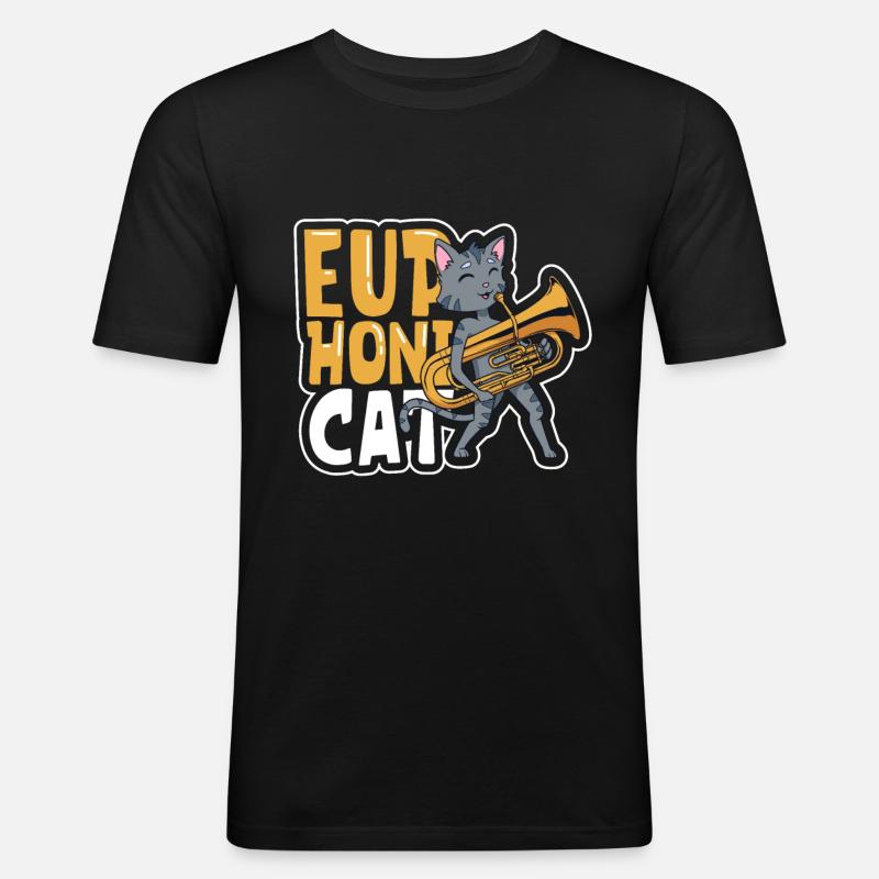 Euphonicate - chat avec euphonium - T-shirt près du corps Homme - noir