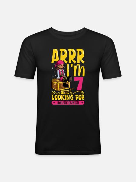 Ich bin 7 - Mädchen Pirat - Männer Slim Fit T-Shirt - Schwarz
