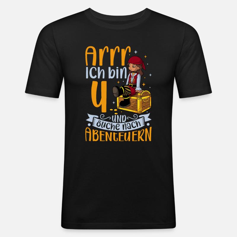 Ich bin 4 - Mädchen Pirat - Männer Slim Fit T-Shirt - Schwarz