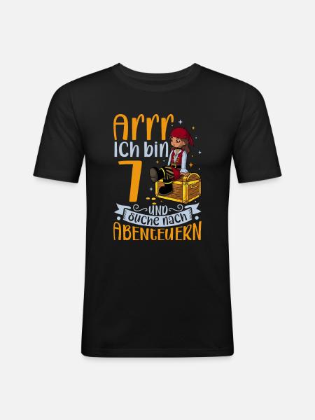 Ich bin 7 - Mädchen Pirat - Männer Slim Fit T-Shirt - Schwarz