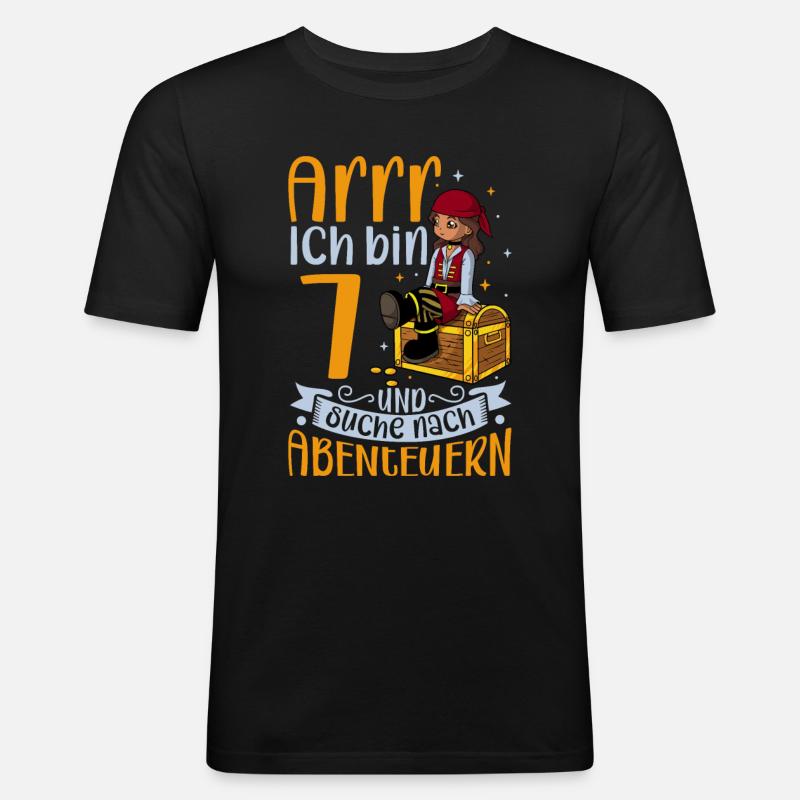 Ich bin 7 - Mädchen Pirat - Männer Slim Fit T-Shirt - Schwarz