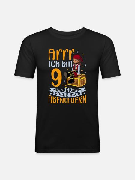 Ich bin 9 - Mädchen Pirat - Männer Slim Fit T-Shirt - Schwarz