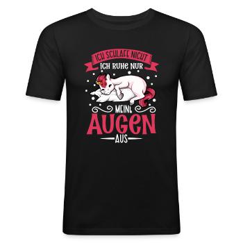 Ich schlafe nicht ich ruhe nur meine Augen aus - Männer Slim Fit T-Shirt - Schwarz - Vorne - Nik (191cm)