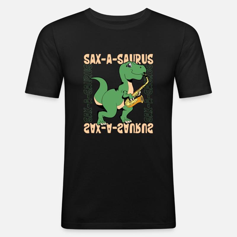 Sax-A-Saurus - TREX on saxophone - Men's Slim Fit T-Shirt - black