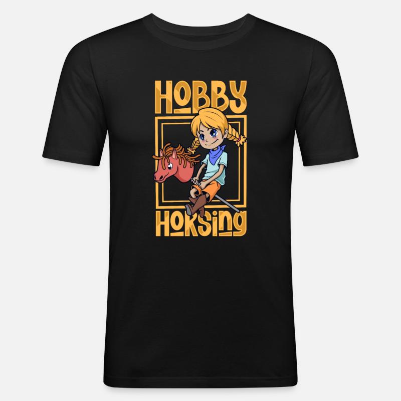 Mädchen beim Hobby Horsing - Männer Slim Fit T-Shirt - Schwarz