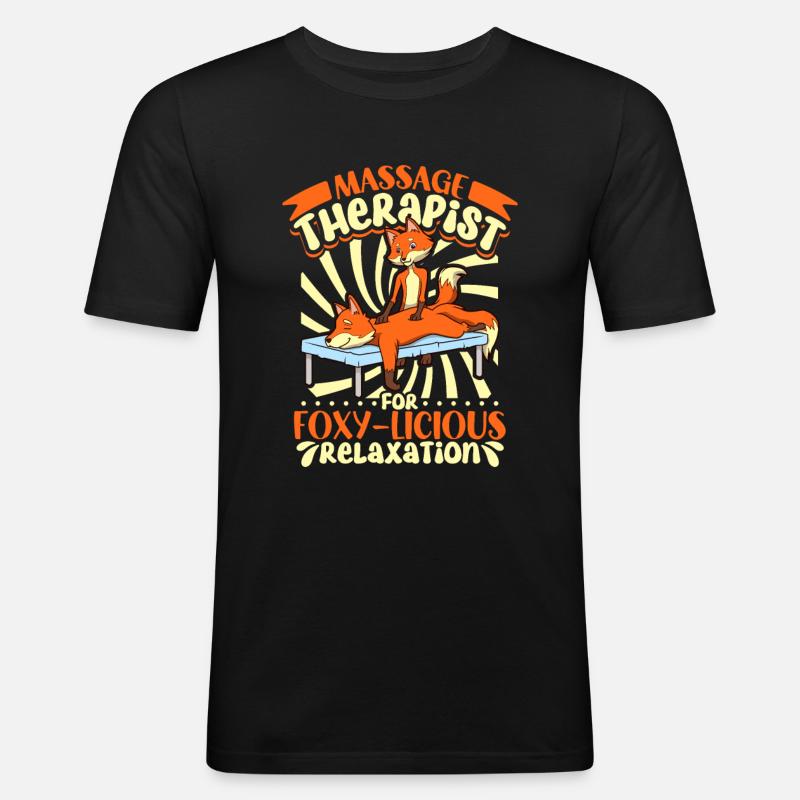 Fuchs bei der Massage - Männer Slim Fit T-Shirt - Schwarz