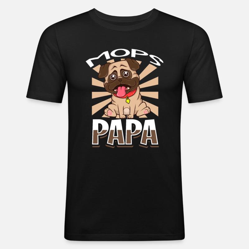 Mops Papa - Mops - Männer Slim Fit T-Shirt - Schwarz