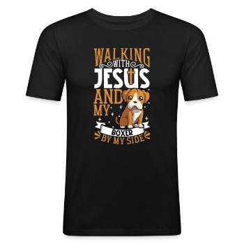 Jesus and Dog - Boxer - Men's Slim Fit T-Shirt - black - Front - Nik (191cm)