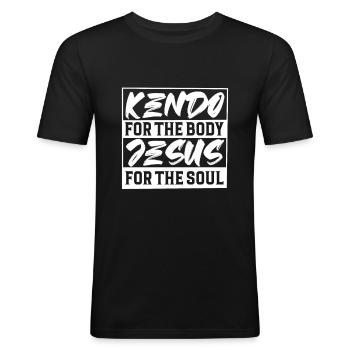 Jesus for the soul and for the body Kendo - Men's Slim Fit T-Shirt - black - Front - Nik (191cm)