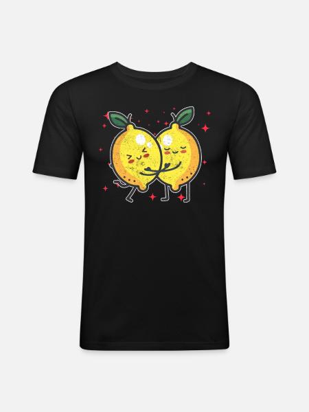Cute Lemon Couple Hugging Lemon Fruit Lovers - Men's Slim Fit T-Shirt - black