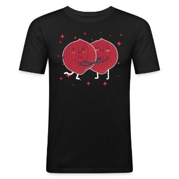 Mignon Oignon Rouge Couple Étreindre Oignon Rouge Légume - T-shirt près du corps Homme - noir - Devant - Nik (191cm)