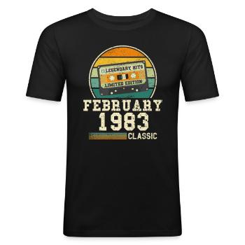 41e anniversaire février Vintage 1983 idée cadeau - T-shirt près du corps Homme - noir - Devant - Nik (191cm)