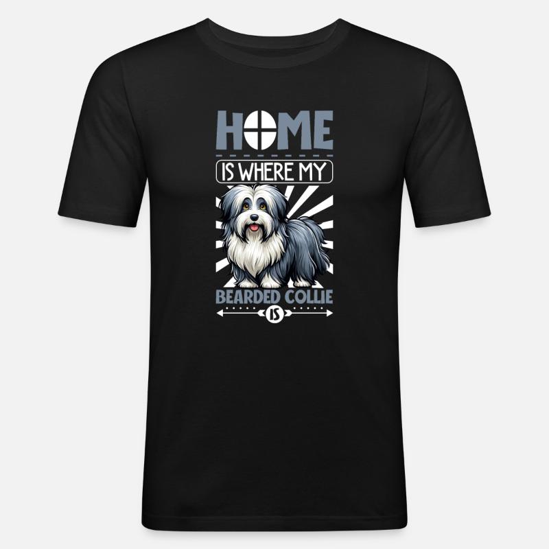 Zuhause - Bearded Collie - Männer Slim Fit T-Shirt - Schwarz