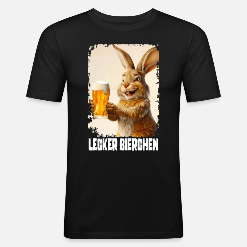 Lecker Bierchen Hase - Männer Slim Fit T-Shirt - Schwarz