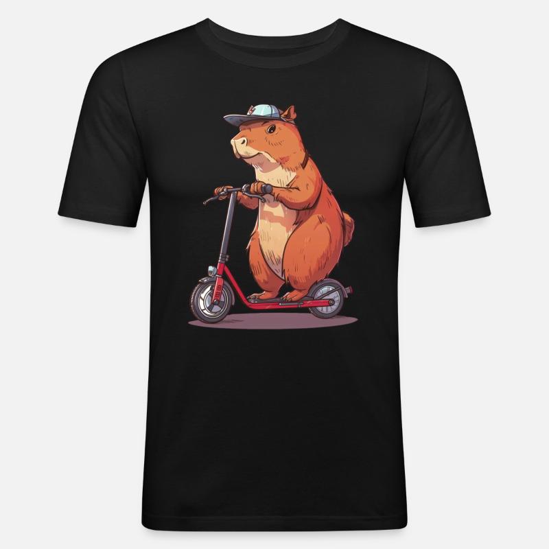 Capybara Roller - Männer Slim Fit T-Shirt - Schwarz