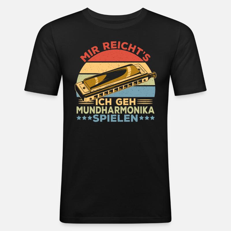 Playing Harmonica Gift - Men's Slim Fit T-Shirt - black
