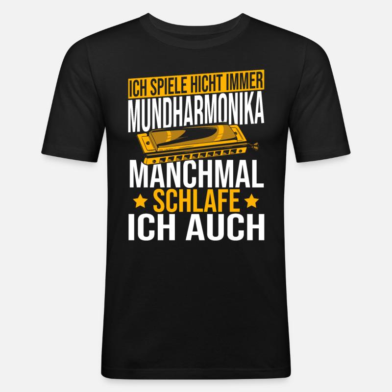 Playing Harmonica Gift - Men's Slim Fit T-Shirt - black