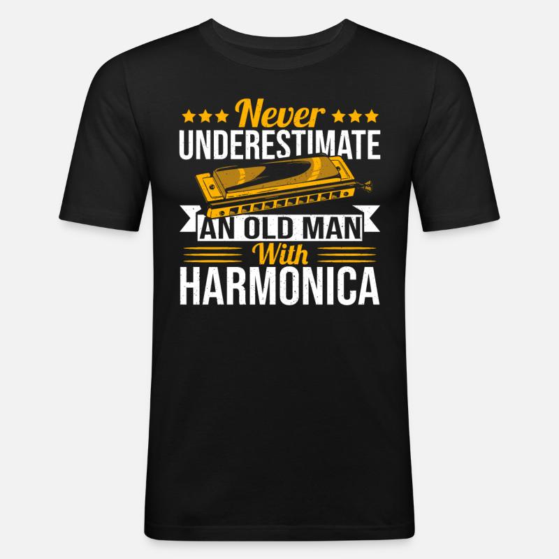 Playing Harmonica Gift - Men's Slim Fit T-Shirt - black