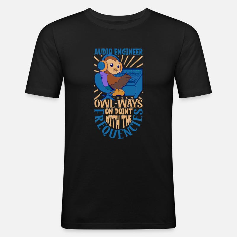 Eule am Mischpult - Tontechniker - Männer Slim Fit T-Shirt - Schwarz