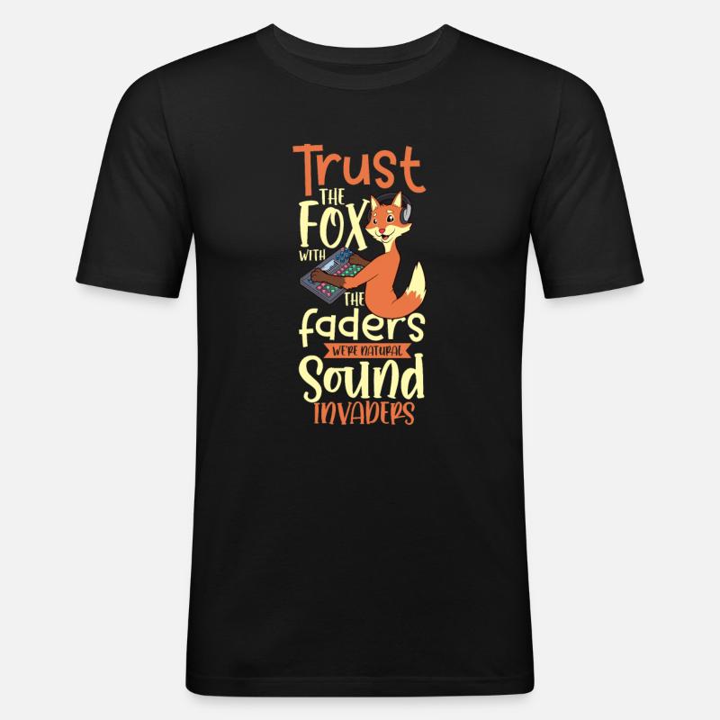 Fuchs am Mischpult - Tontechniker - Männer Slim Fit T-Shirt - Schwarz