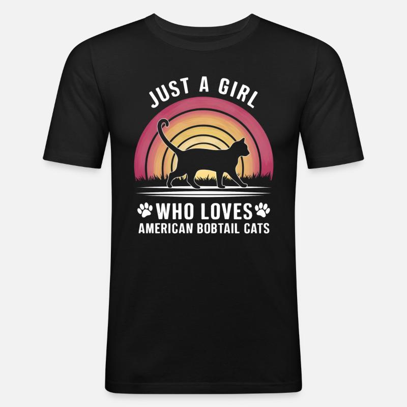 Katze American Bobtail Geschenk - Männer Slim Fit T-Shirt - Schwarz