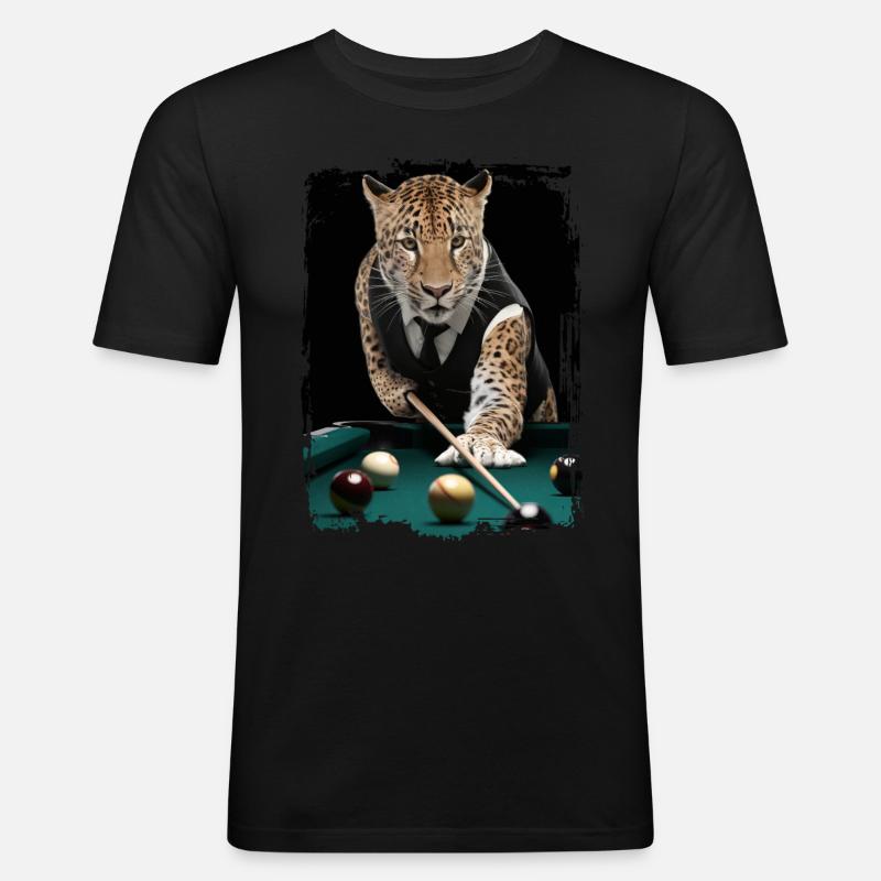 Leopard spielt Billard Geschenk - Männer Slim Fit T-Shirt - Schwarz
